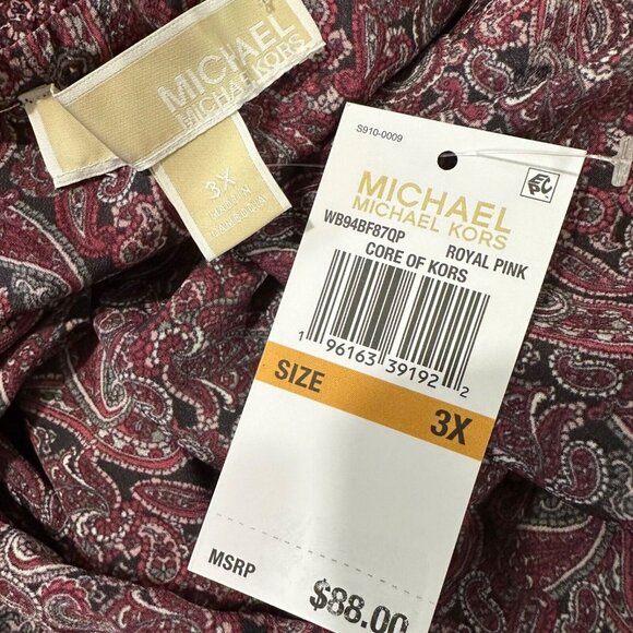 Michael Kors Womens Size 3X Burgundy Off Shoulder Paisley Ruffle Top Blouse NWT - Picture 6 of 9